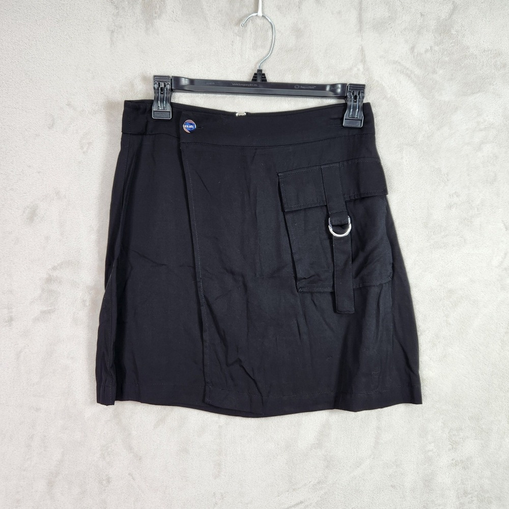 DKNY Cargo Wrap Mini Skirt Womens 0 Black Utility Techwear Gorpcore Whimsygoth